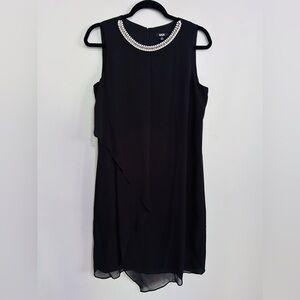 MSK Black Beaded Neck Asymmetrical Hem Sheer Overlay Dress Women’s Size 6
